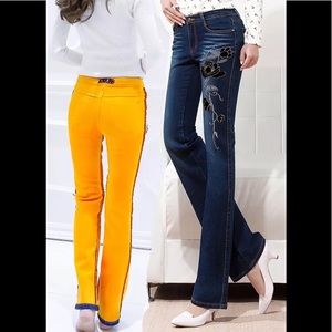 Embroidered fleece lined jeans